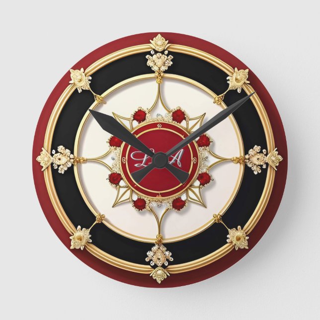 Verziertes Gold-Blumendesign Runde Wanduhr (Vorderseite)