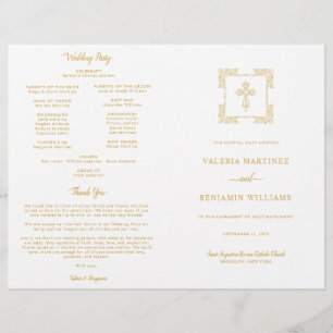Verziertes Gold Cross Katholic Wedding Mass Progra