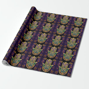 Verziertes Gold Drittes Auge Hamsa Geschenkpapier