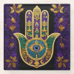 Verziertes Gold Drittes Auge Hamsa Glasuntersetzer