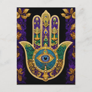 Verziertes Gold Drittes Auge Hamsa Postkarte