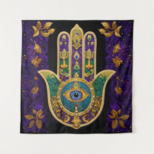 Verziertes Gold Drittes Auge Hamsa Wandteppich