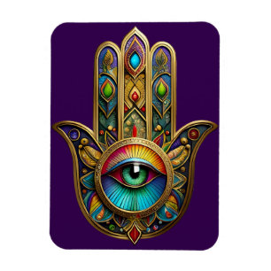 Verziertes Gold Farbenfrohe Hamsa Grün auf Rotem D Magnet