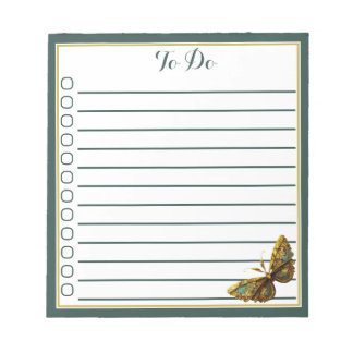 Verziertes Gold und Aquamarine Schmetterlingsliste Notizblock