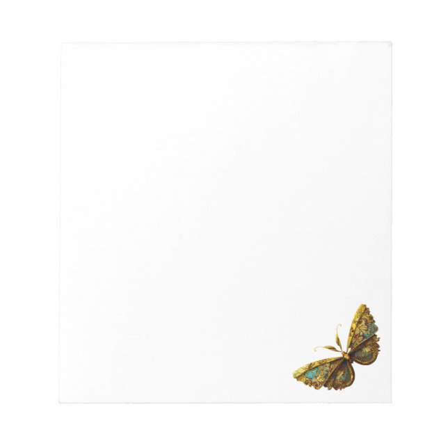 Verziertes Gold und Aquamariner Schmetterling Notizblock (Vorderseite)