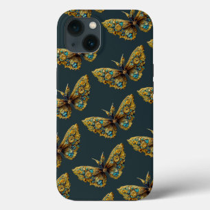 Verziertes Gold und Aquamarines Schmetterling Case-Mate iPhone Hülle