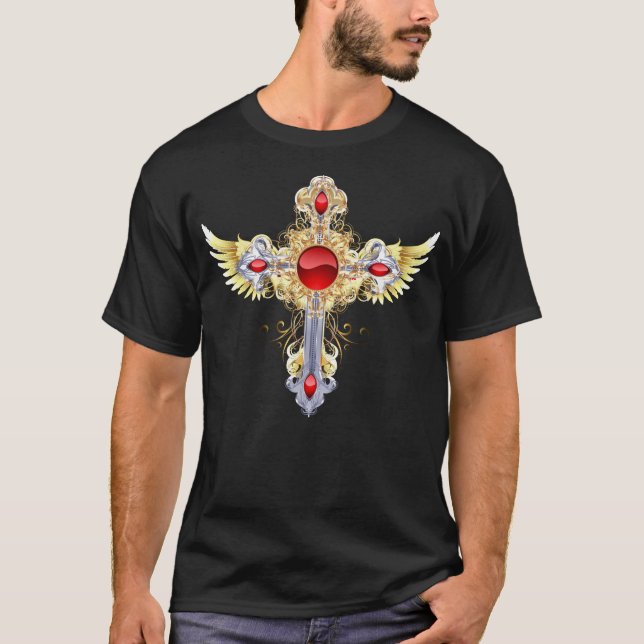 Verziertes Gold und Silber verschönert Heiligkreuz T-Shirt (Vorderseite)