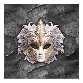 Verziertes Gold / Weiße Details auf grauem Marmor Fotodruck