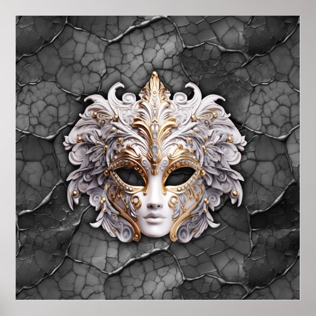 Verziertes Gold / Weiße Details auf grauem Marmor Poster (Vorne)