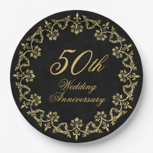 Verziertes Gold zum 50. Geburtstag der Black Weddi Pappteller
