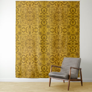 Verziertes goldenes Blumenmuster mit symmetrischen Wandteppich