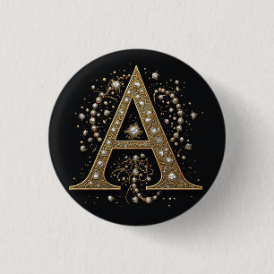 Verziertes goldenes Buchstabe A Luxus-Monogramm im Button