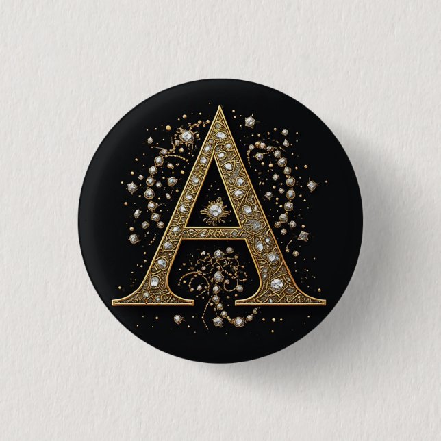 Verziertes goldenes Buchstabe A Luxus-Monogramm im Button (Vorderseite)