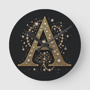 Verziertes goldenes Buchstabe A Luxus-Monogramm im Runde Wanduhr