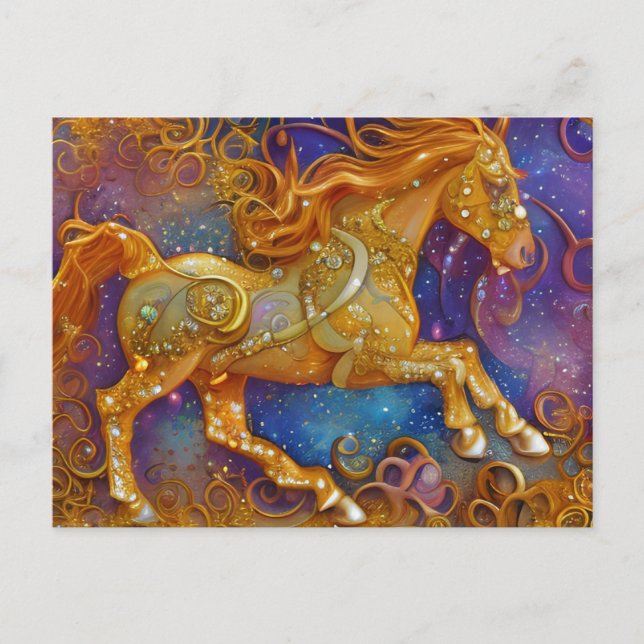 Verziertes Goldenes Pferd Postkarte (Vorderseite)