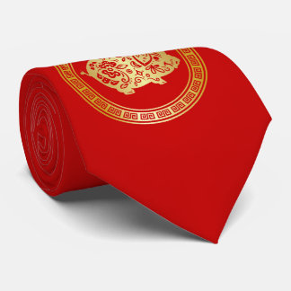Verziertes goldenes rotes Papercut Jahr des Krawatte