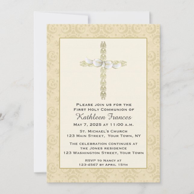 Verziertes Goldkreuz mit dem Bogen, religiös Einladung (Vorderseite)