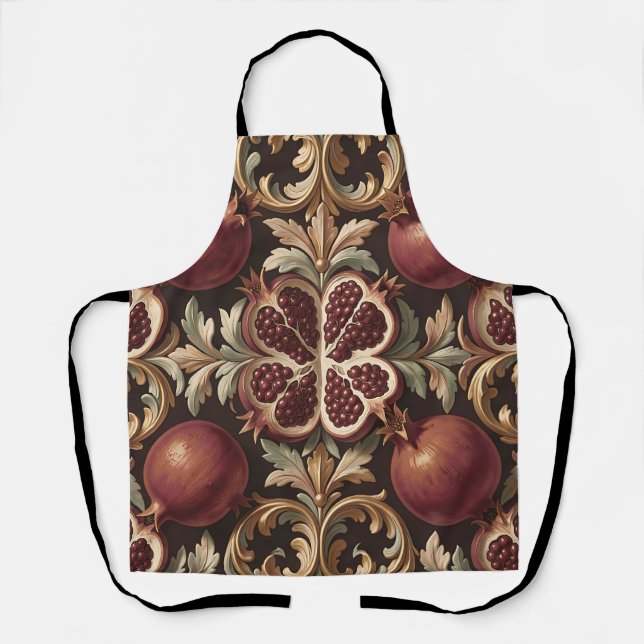 Verziertes Granatapfelfrucht Barockmuster Dunkelro Schürze (Vorderseite)