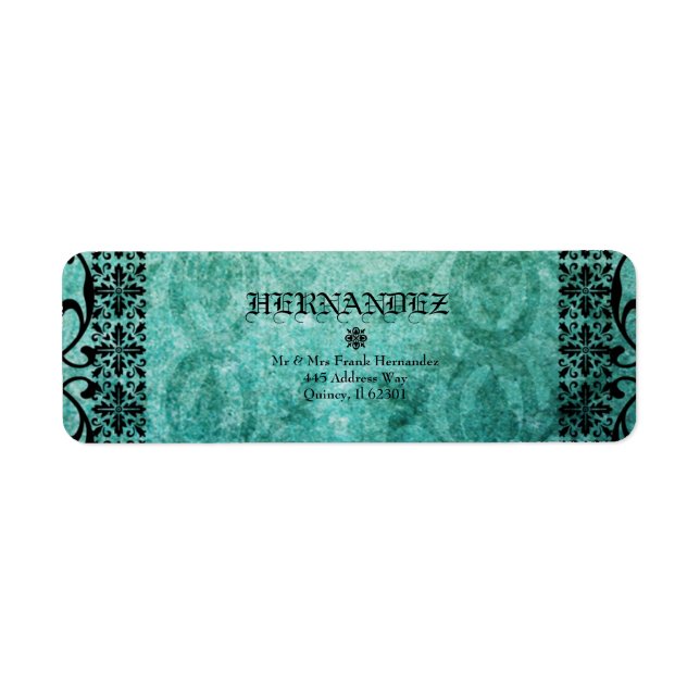 Verziertes Green Damask Gothic Address Label. (Vorne)