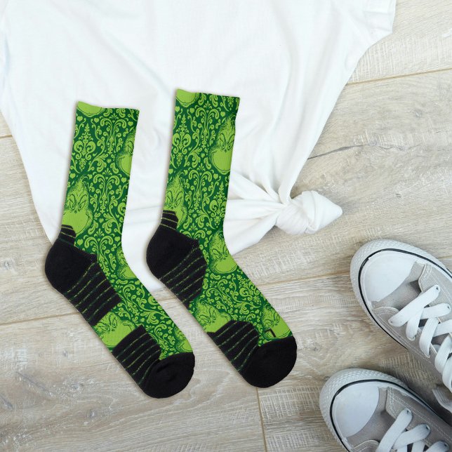 Verziertes Green Grinch-Muster Socken (Socks on floor)