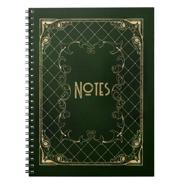 Verziertes Green und Gold Frame Notebook Notizblock (Vorderseite)