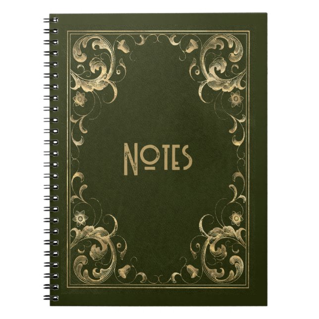 Verziertes Green und Gold Frame Notebook Notizblock (Vorderseite)