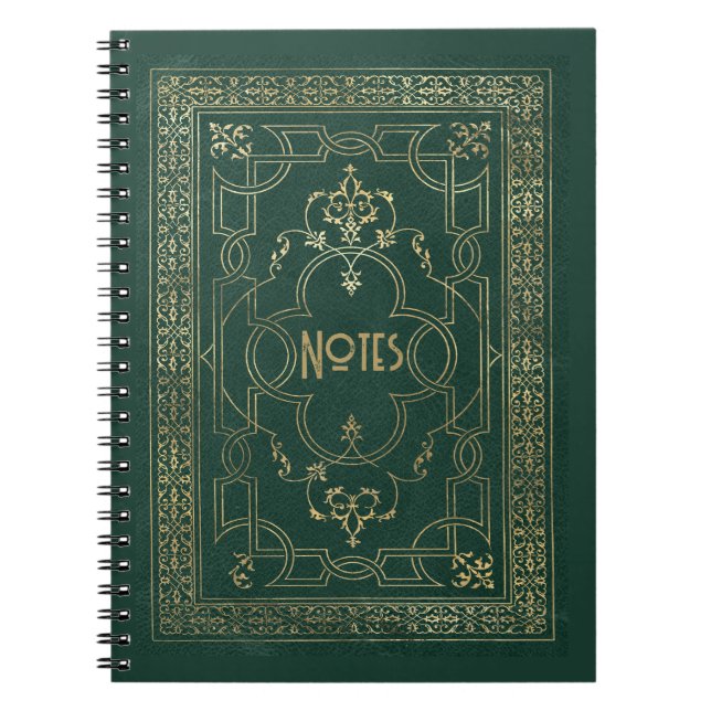 Verziertes Green und Gold Frame Notebook Notizblock (Vorderseite)