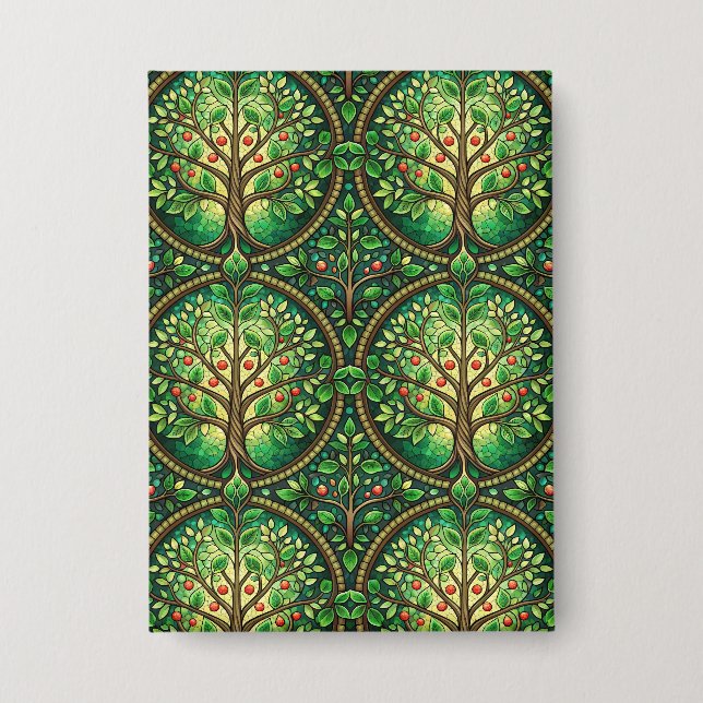 Verziertes grünes Baum-Muster auf dunklem Hintergr Button (Vorderseite)