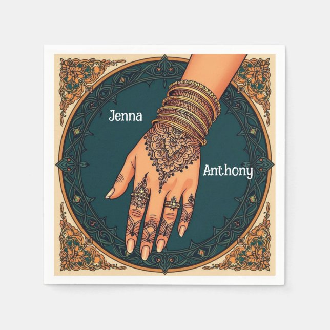 Verziertes Handdesign von Mehndi Henna Serviette (Vorderseite)