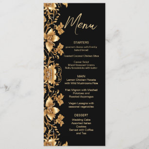 Verziertes Hochzeitsmenü der Goldblume Menükarte