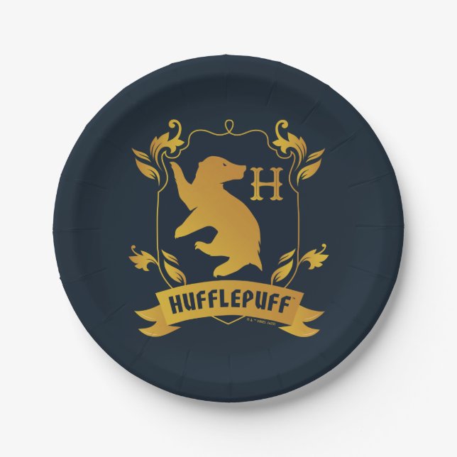 Verziertes HUFFLEPUFF™-Wappen Pappteller (Vorderseite)