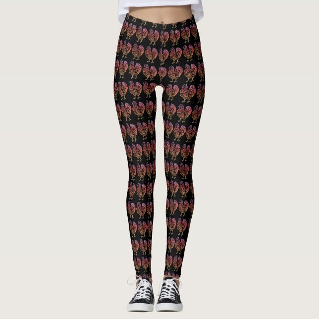 Verziertes Huhn Lineart Leggings (Vorderseite)