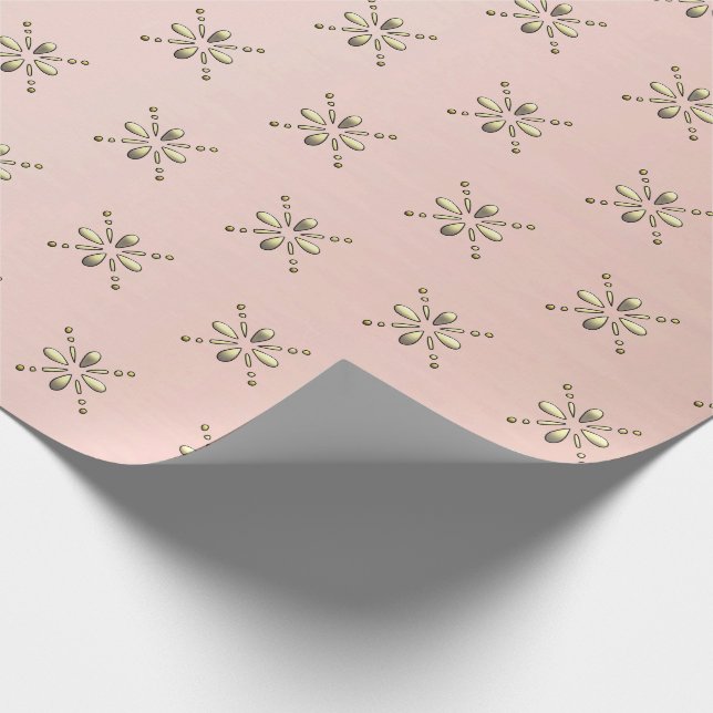 Verziertes italienisches Blumenmotiv auf Rose Gold Geschenkpapier (Ecke)