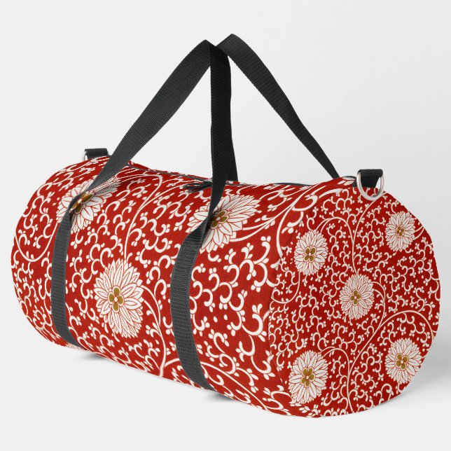 Verziertes klassisches Muster mit roter Blume Duffle Bag (Linke Ecke)