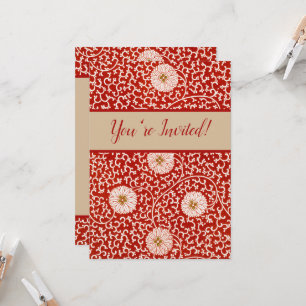 Verziertes klassisches Muster mit roter Blume Einladung