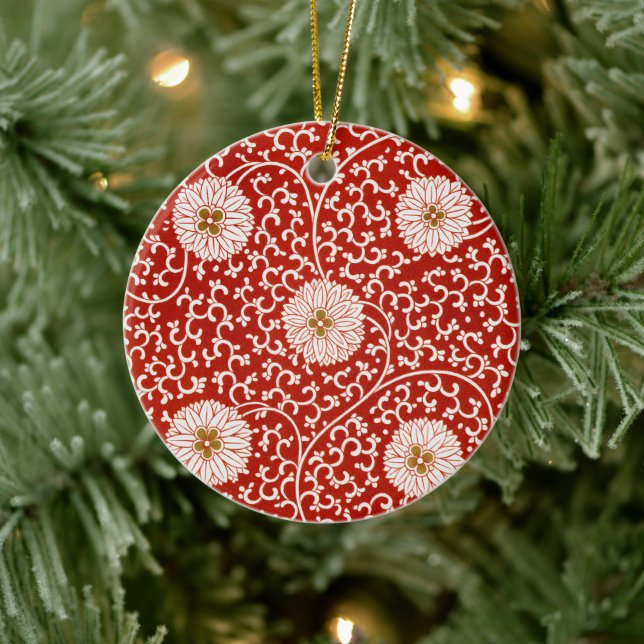 Verziertes klassisches Muster mit roter Blume Keramik Ornament (Baum)