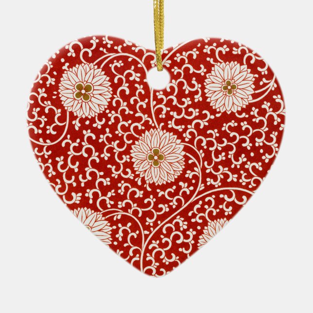 Verziertes klassisches Muster mit roter Blume Keramik Ornament (Vorne)