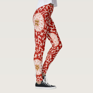 Verziertes klassisches Muster mit roter Blume Leggings