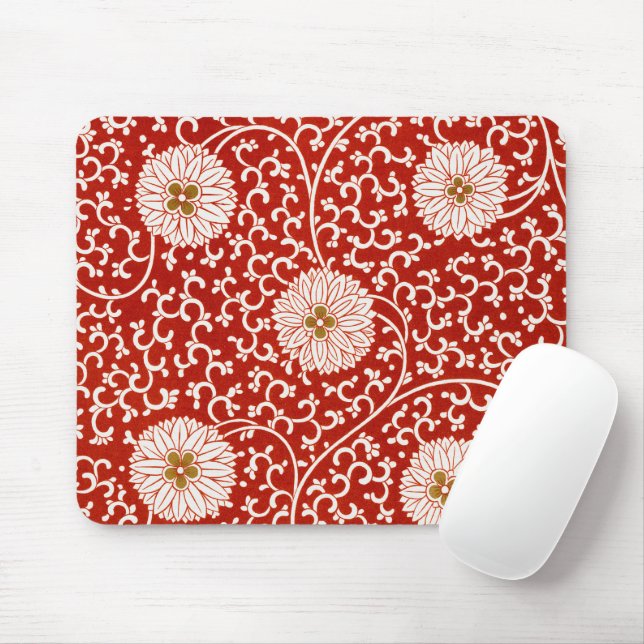 Verziertes klassisches Muster mit roter Blume Mousepad (Mit Mouse)