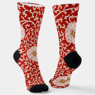 Verziertes klassisches Muster mit roter Blume Socken