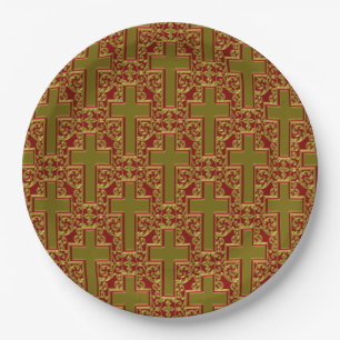 Verziertes Kreuz 23 Rot-Gold-PAPER-PARTY-TELLER Pappteller