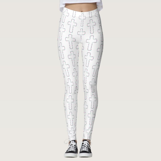 Verziertes Kreuz mit Blumen Leggings (Vorderseite)