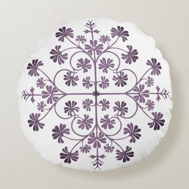 Verziertes Lila geometrisches Muster Rundes Kissen (Vorderseite)