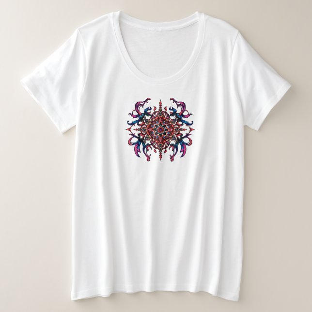 Verziertes Mandala mit komplizierten Details Große Größe T-Shirt (Design vorne)