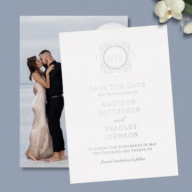 Verziertes Monogramm-Foto mit der Blume speichern  Folieneinladung (Von Creator hochgeladen)