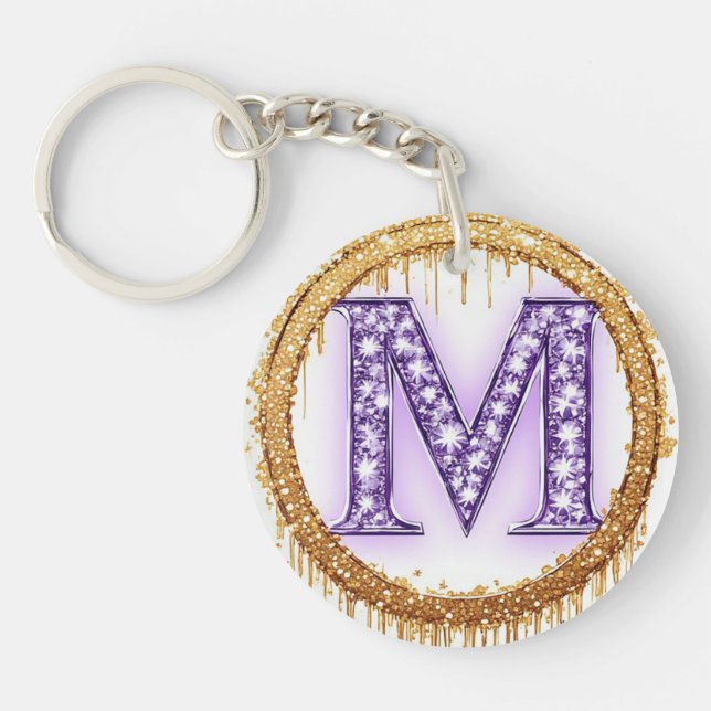 Verziertes Monogramm M Hochzeitsgeschenk Idee Schlüsselanhänger (Vorderseite)