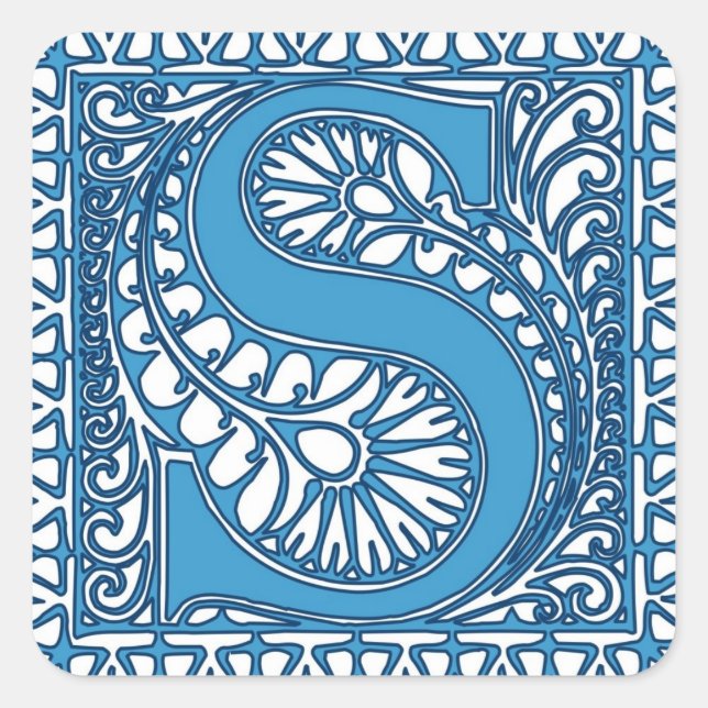 Verziertes Monogramm S Quadratischer Aufkleber (Vorderseite)
