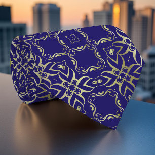 Verziertes Navy Blue and Gold Barock Royal Pattern Krawatte