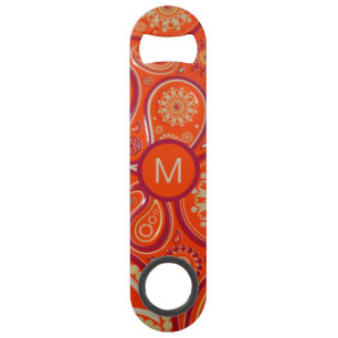 Verziertes Orange Paisley Muster Monogramm Speed Flaschenöffner