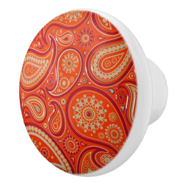 Verziertes oranges Paisley-Muster Keramikknauf (Rechts)